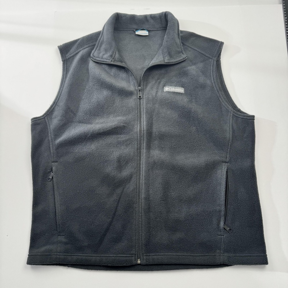 Columbia Vest Mens XL Gray Fleece Full Zip Outdoor Sleeveless Hiking AM1535